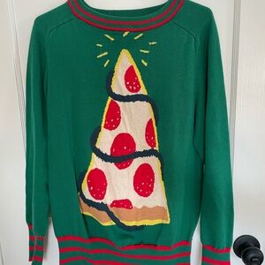 OXKNIT size L green pizza graphic sweater